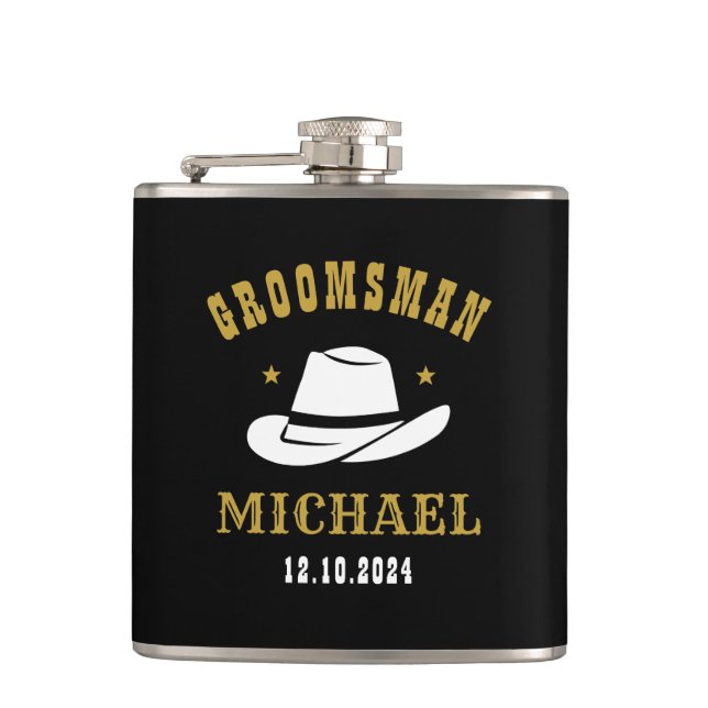 Flasques Western Cowboy Casquette Groomsmen Nom personnalis (Devant)