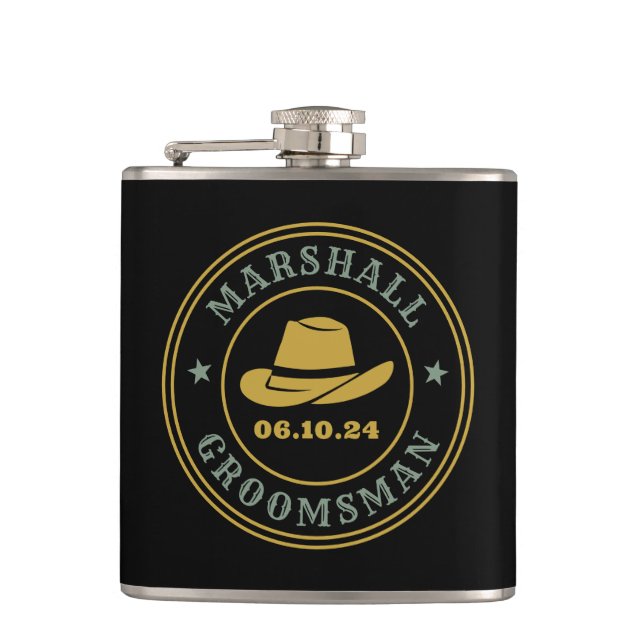 Flasques Western Cowboy Rustic Logo Groomsmen personnalisé (Devant)