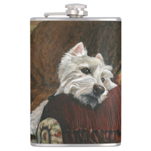 Flasques Westie sur canapé