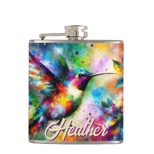 Flasques Whimsical Colorful Hummingbird Bird Personnalisé