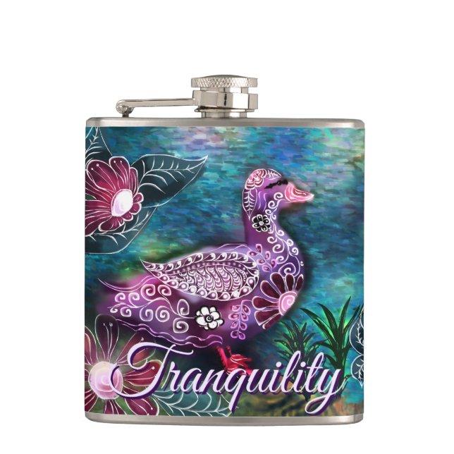 Flasques Whimsical Floral Duck Purple Teal Personalized (Devant)