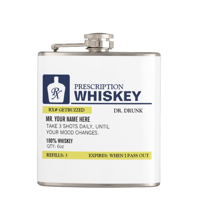 Flasques Whiskey drôle de prescription (Devant)