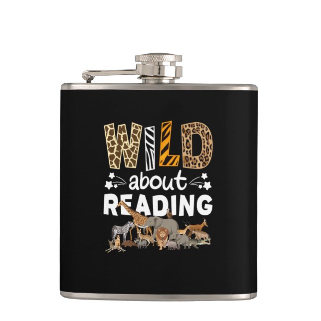 Flasques Wild About Reading Books And Bookworm Library (Devant)