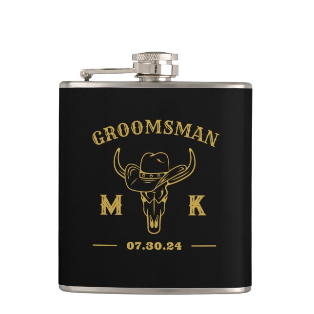 Flasques Wild West Cowboy Personnalisé Groomsmen Monogramme (Devant)