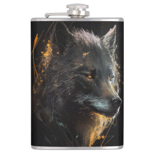 Flasques Wolf Portrait Animal Nature Faune Peinture Sombre
