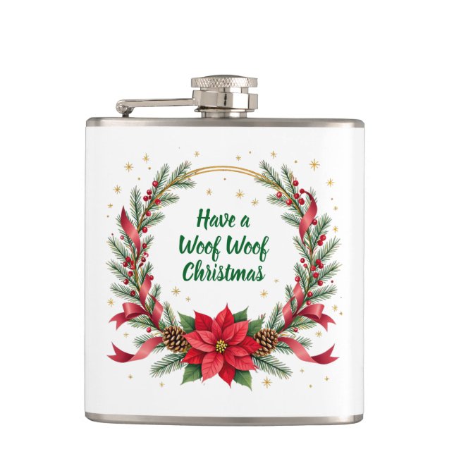 Flasques Woof Woof Christmas Flask - Customizable Text  (Devant)