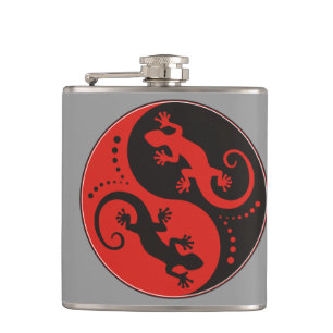 Flasques YIN & YANG Geckos noir rouge + votre idée de fond