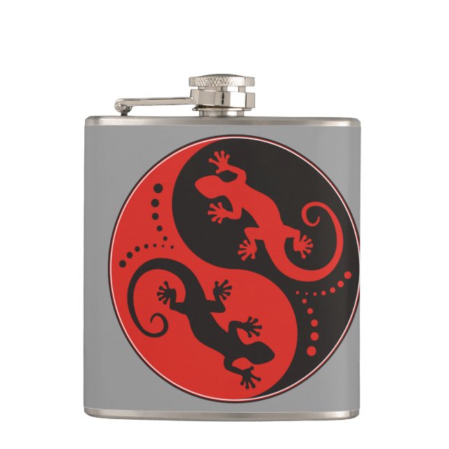 Flasques YIN & YANG Geckos noir rouge + votre idée de fond (Devant)