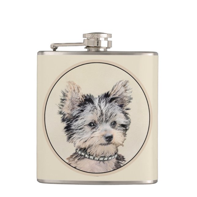Flasques Yorkshire Terrier Puppy Peinture Chien original (Devant)