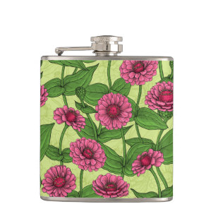 Flasques Zinnias rose sur vert clair