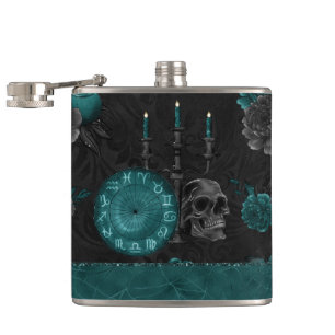 Flasques Zodiac Magie Turquoise foncé vert crâne gothique
