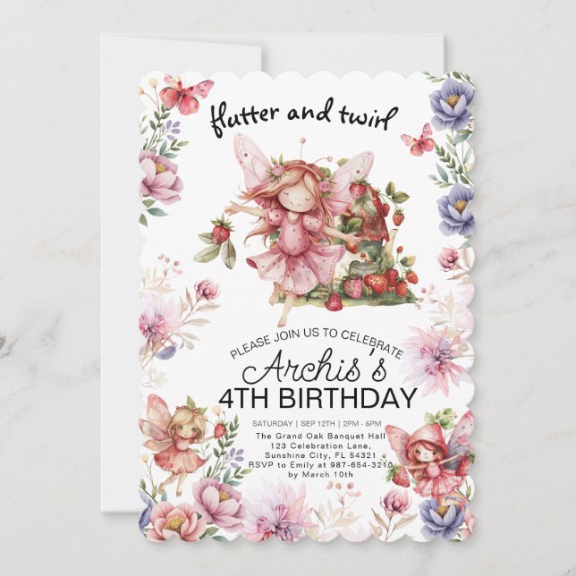Flatter et Twirl Little Fairy Invitation d'anniver (Devant)