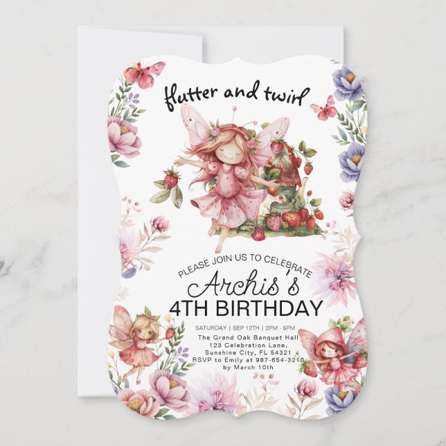 Flatter et Twirl Little Fairy Invitation d'anniver (Devant)