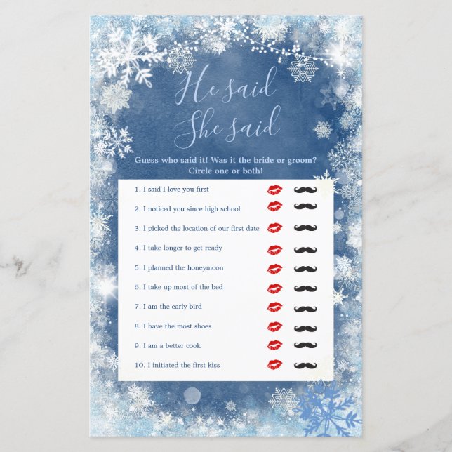 Flèche De Neige Bleu Blanc D'Hiver Il A Dit Qu'Ell (Devant)