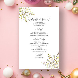 Flèche de neige en or sur le menu de mariage blanc