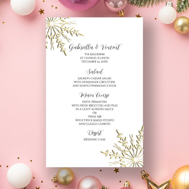 Flèche de neige en or sur le menu de mariage blanc (Créateur téléchargé)
