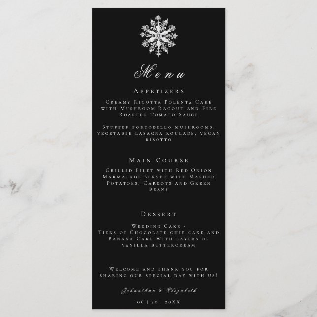 Flèche de neige minimaliste | Menu Mariage noir (Devant)