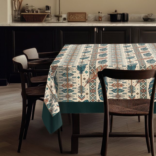 Flèche et plumes Imprimer nappes - Style tribal (Arrow and Feather Print Tablecloth – Tribal Style)