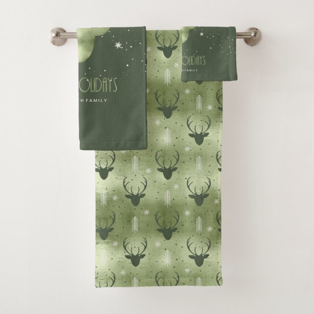 Flèches de bois de cerf motif de Noël vert ID861 (En situation)