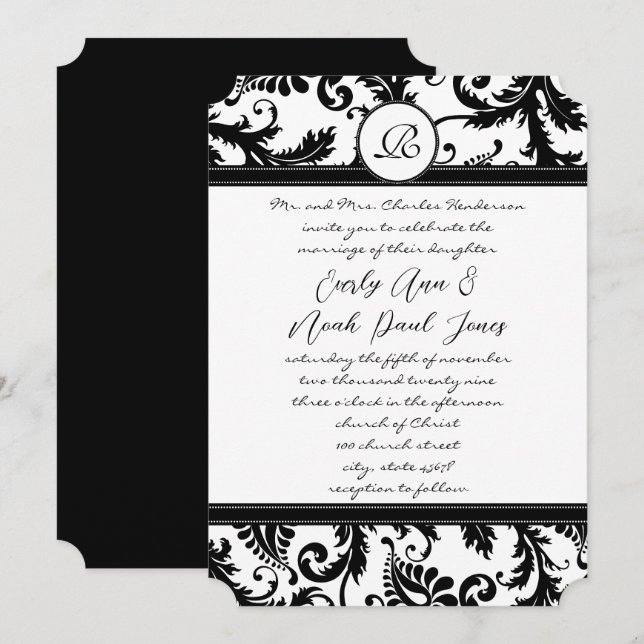 Flèches de Damas noires avec Faire-part de mariage (Devant / Derrière)
