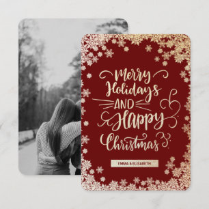 Flèches de neige dorées photo rouge Noël Carte de 