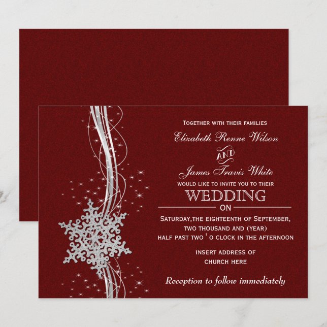 Flèches de neige en argent rouge invitations de ma (Devant / Derrière)