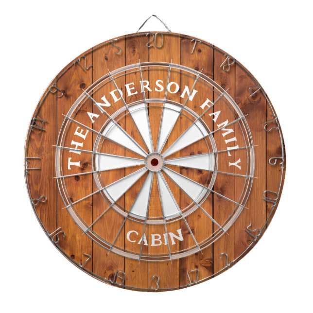 Fléchettes Cartes Rustique en bois foncé Nom de famille Cible (Devant)