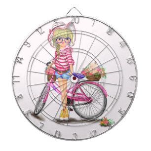 Fléchettes Fille avec Cible de flechettes Vélo Rose
