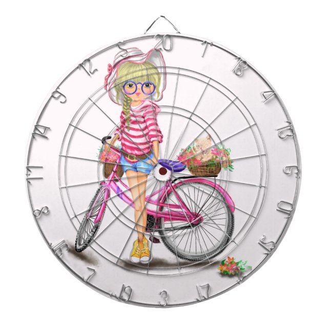 Fléchettes Fille avec Cible de flechettes Vélo Rose (Devant)
