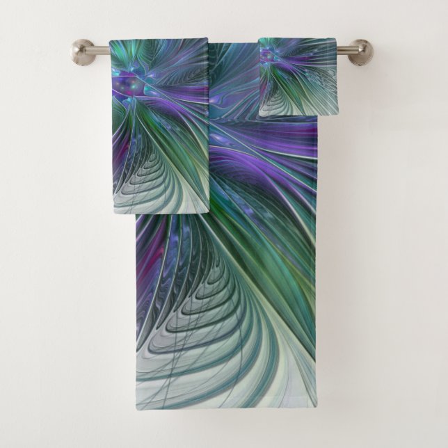 Fleur Abstraite Moderne Art Fractal Vert Violet (En situation)