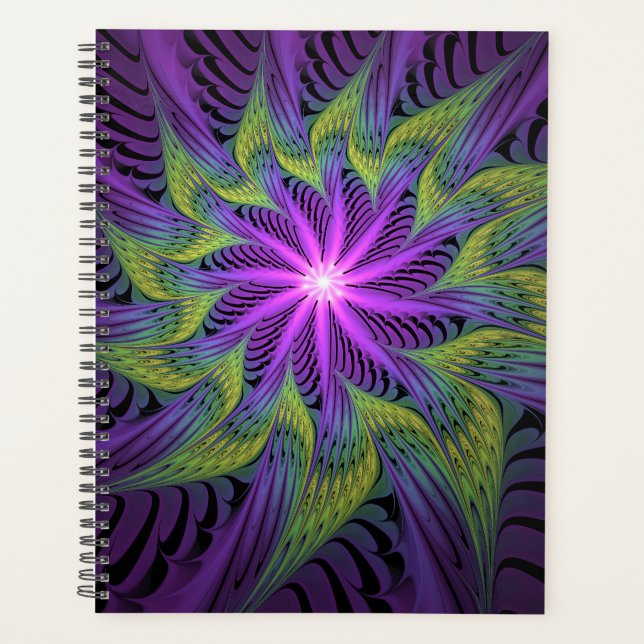 Fleur Abstraite Moderne de Fractale Violette Verte (Devant)