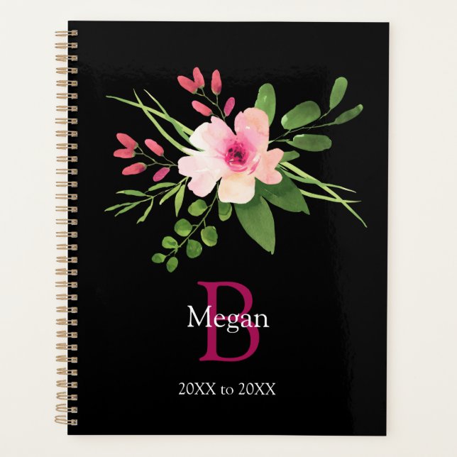 Fleur aquarelle, nom et monogramme, années sur fon (Devant)