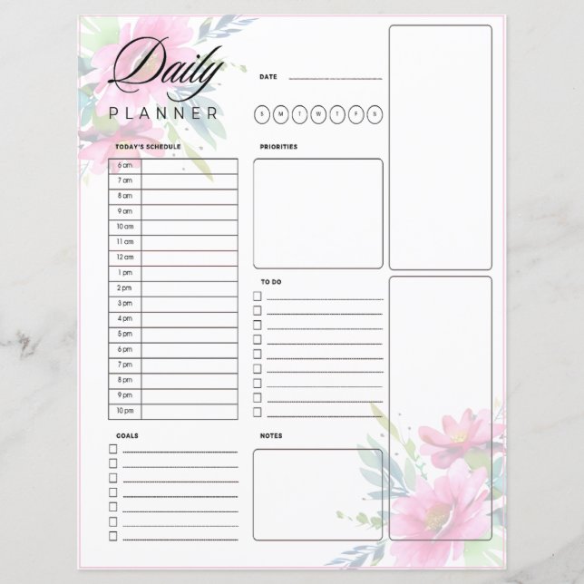 Fleur aquarelle rose feuille de planificateur quot (Devant)