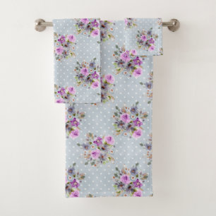 Fleur aquarelle violette et blanche à pois bleus
