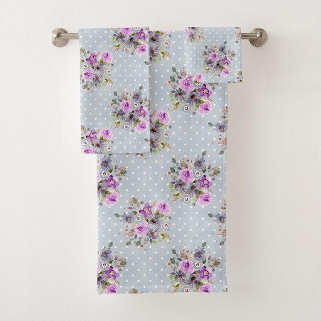 Fleur aquarelle violette et blanche à pois bleus (En situation)
