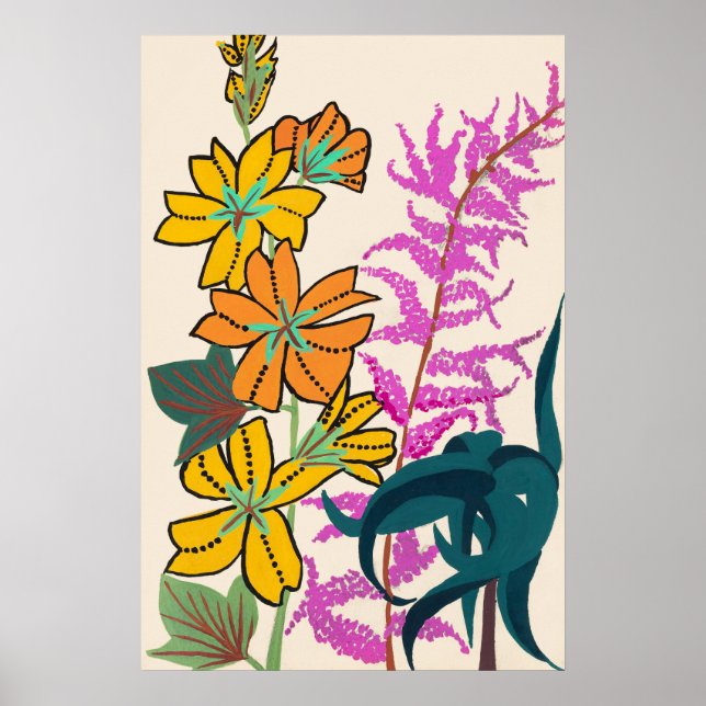 Fleur Art Déco vibrante magenta et orange (Devant)