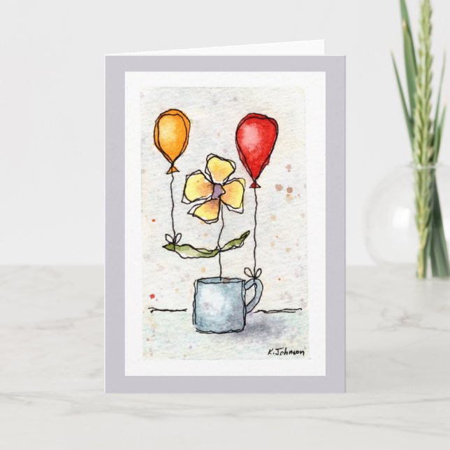 Fleur avec Ballons Watercolor Carte de voeux (Devant)