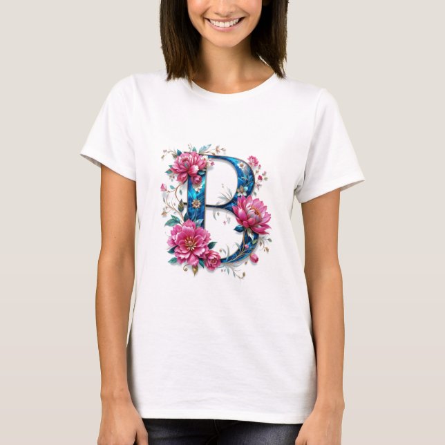 Fleur B - Elégant T-shirt Floral Initial pour Wom (Devant)