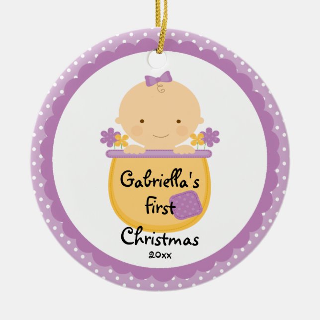 Fleur Bébé Fille Premier Noël Ornement (Devant)