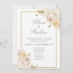 Fleur beige Elégant Mariage Invitation en espagnol