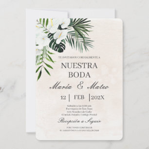 Fleur blanche beige Faire-part de mariage espagnol