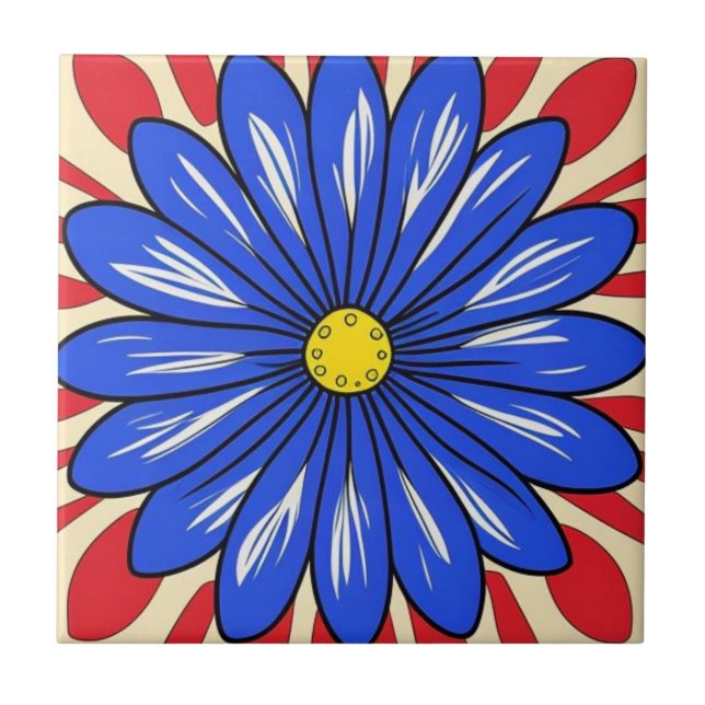 Fleur blanche, bleue et rouge Carreaux de céramiqu (Devant)