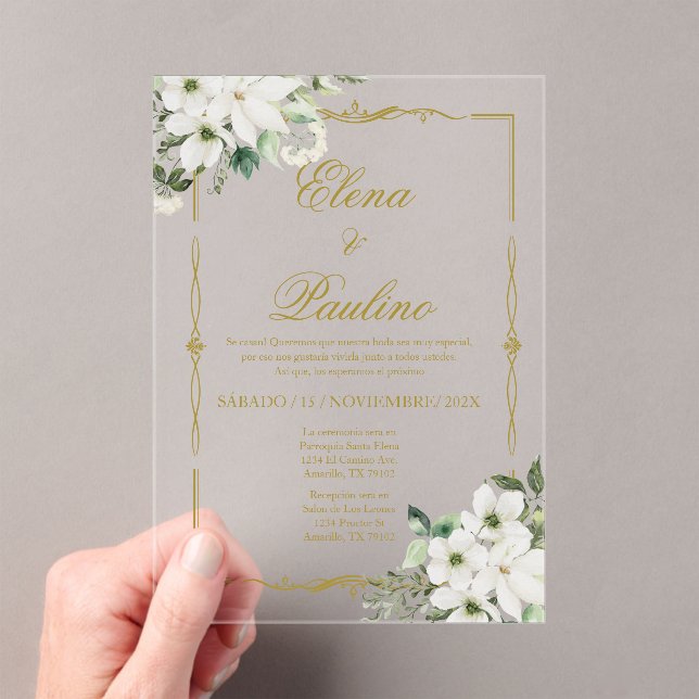 Fleur blanche Elégant mariage Invitation en espagn (In situ (ordinateur de poche))