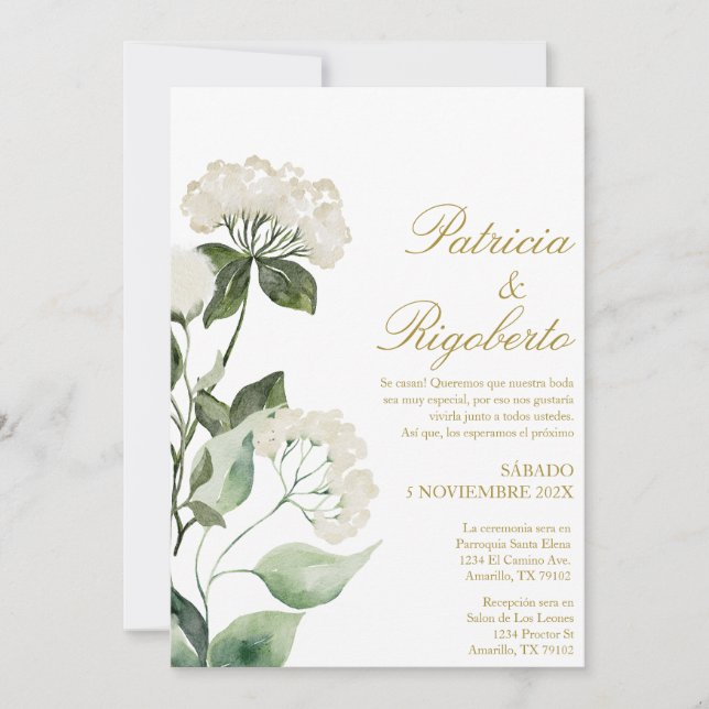 Fleur blanche Elégant mariage Invitation en espagn (Devant)