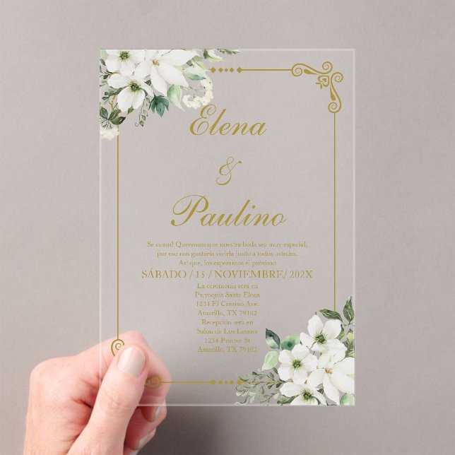 Fleur blanche Elégant mariage Invitation en espagn (In situ (ordinateur de poche))