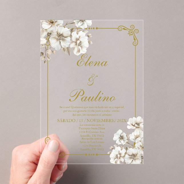 Fleur blanche Elégant mariage Invitation en espagn (In situ (ordinateur de poche))