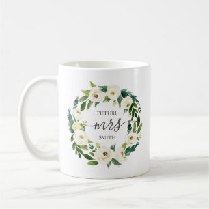 Fleur blanche et Mug de mariage vert - Mme.