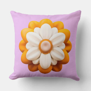 🌼 Fleur Blanche Jaune Coussin Décor Accent Cadeau