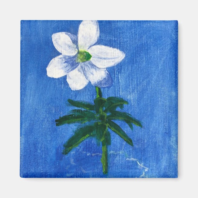 fleur blanche sur aimant de peinture bleue (Devant)