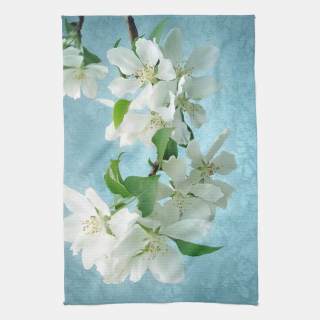Fleur blanche sur le ciel bleu Serviette de cuisin (Vertical)